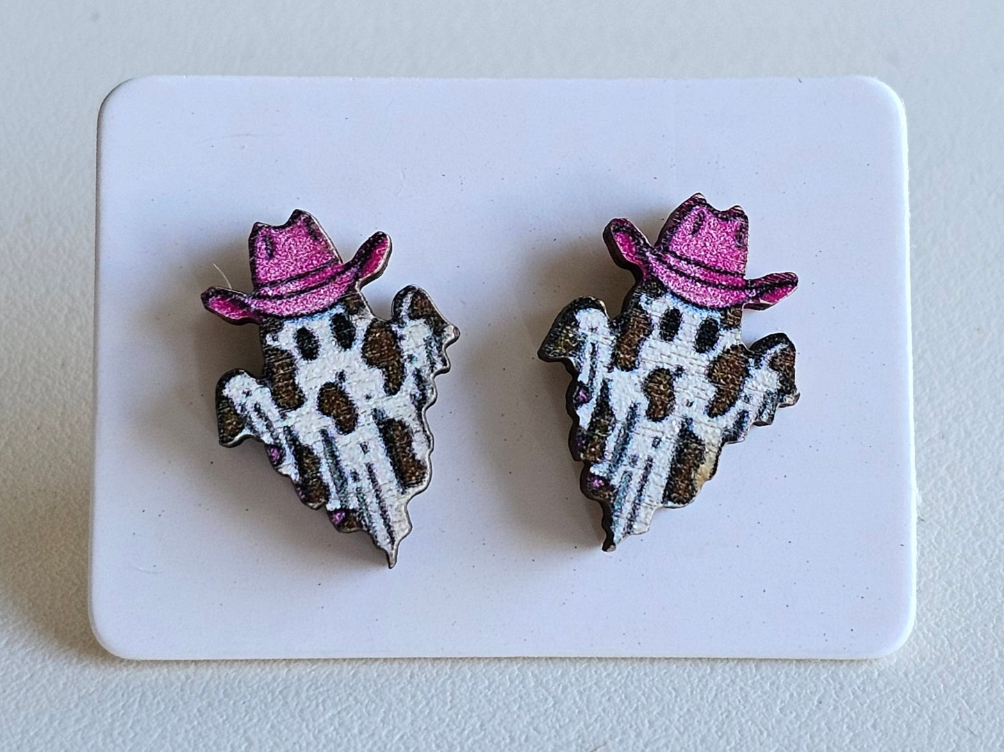 CowGirl Ghost Wooden Earrings