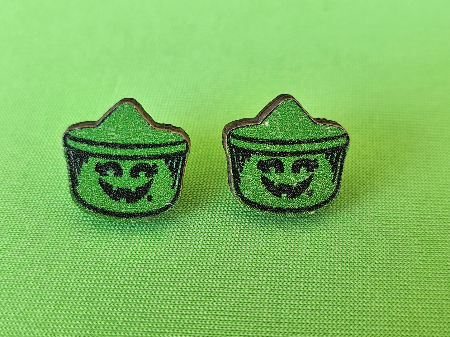 Green Boo Basket Earrings