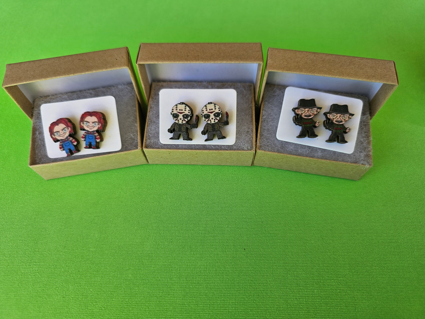 Freddy Kreuger Wooden Earrings