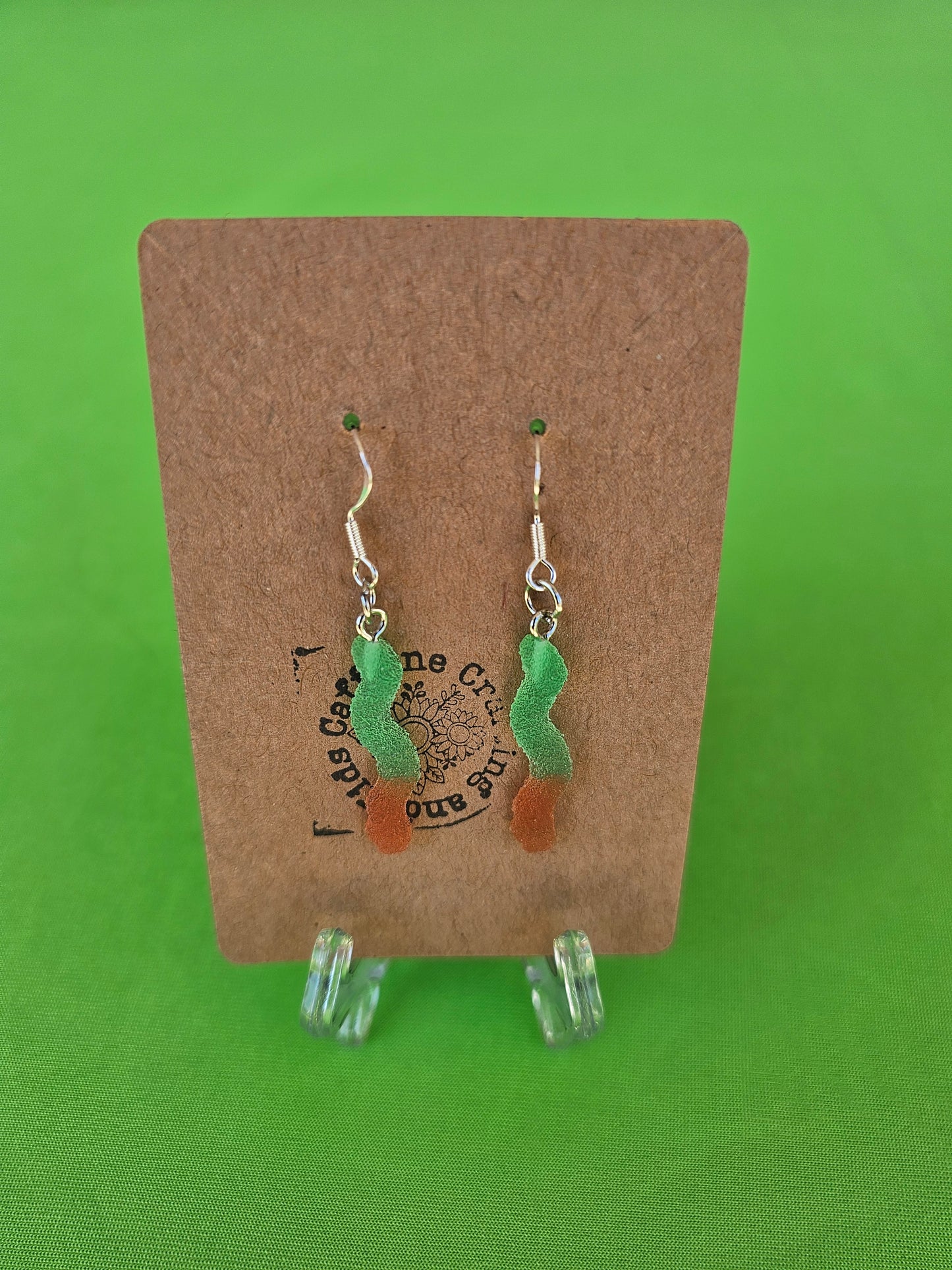 Green and Orange Gummy Bear Earrings