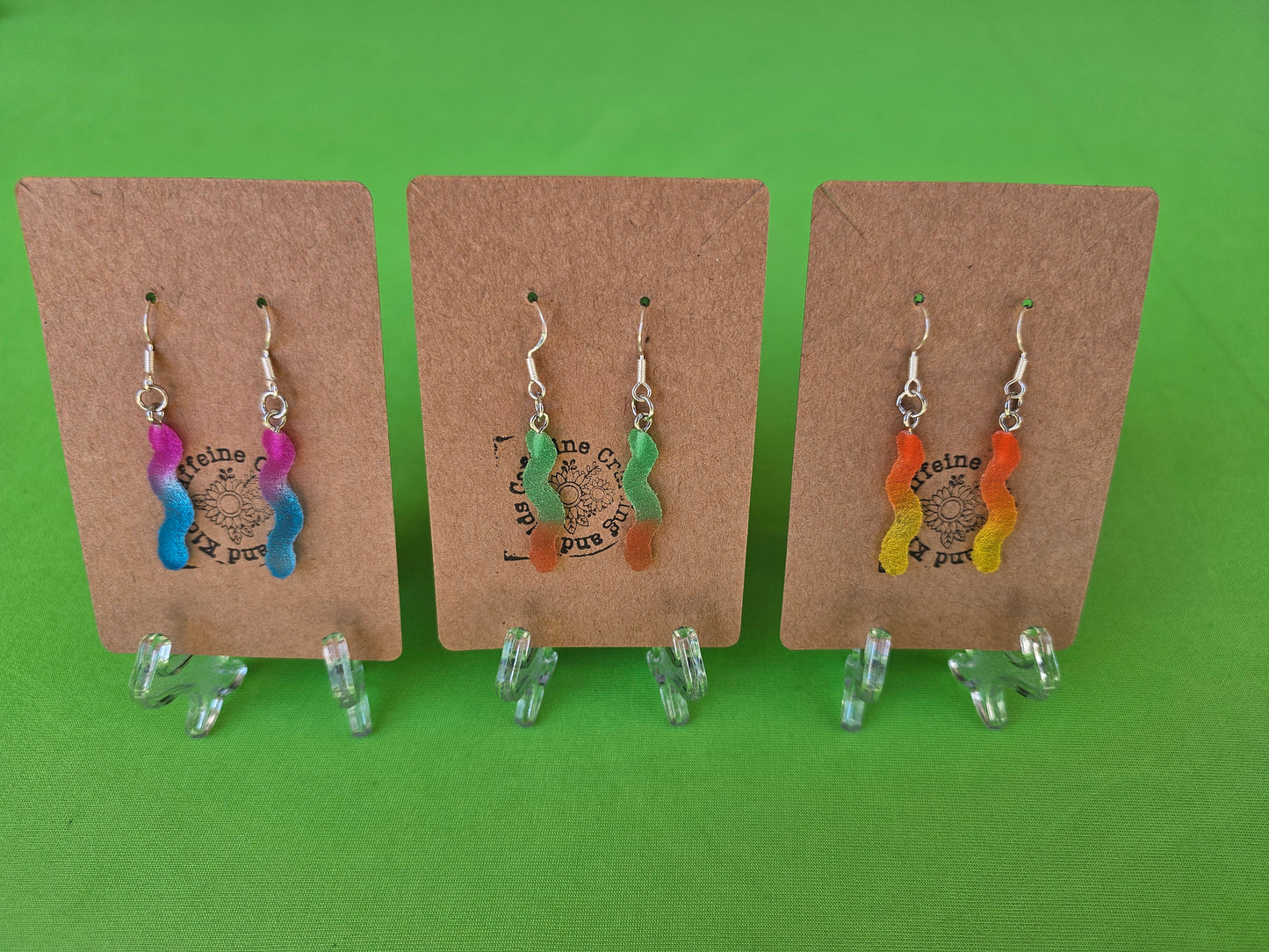 Green and Orange Gummy Bear Earrings