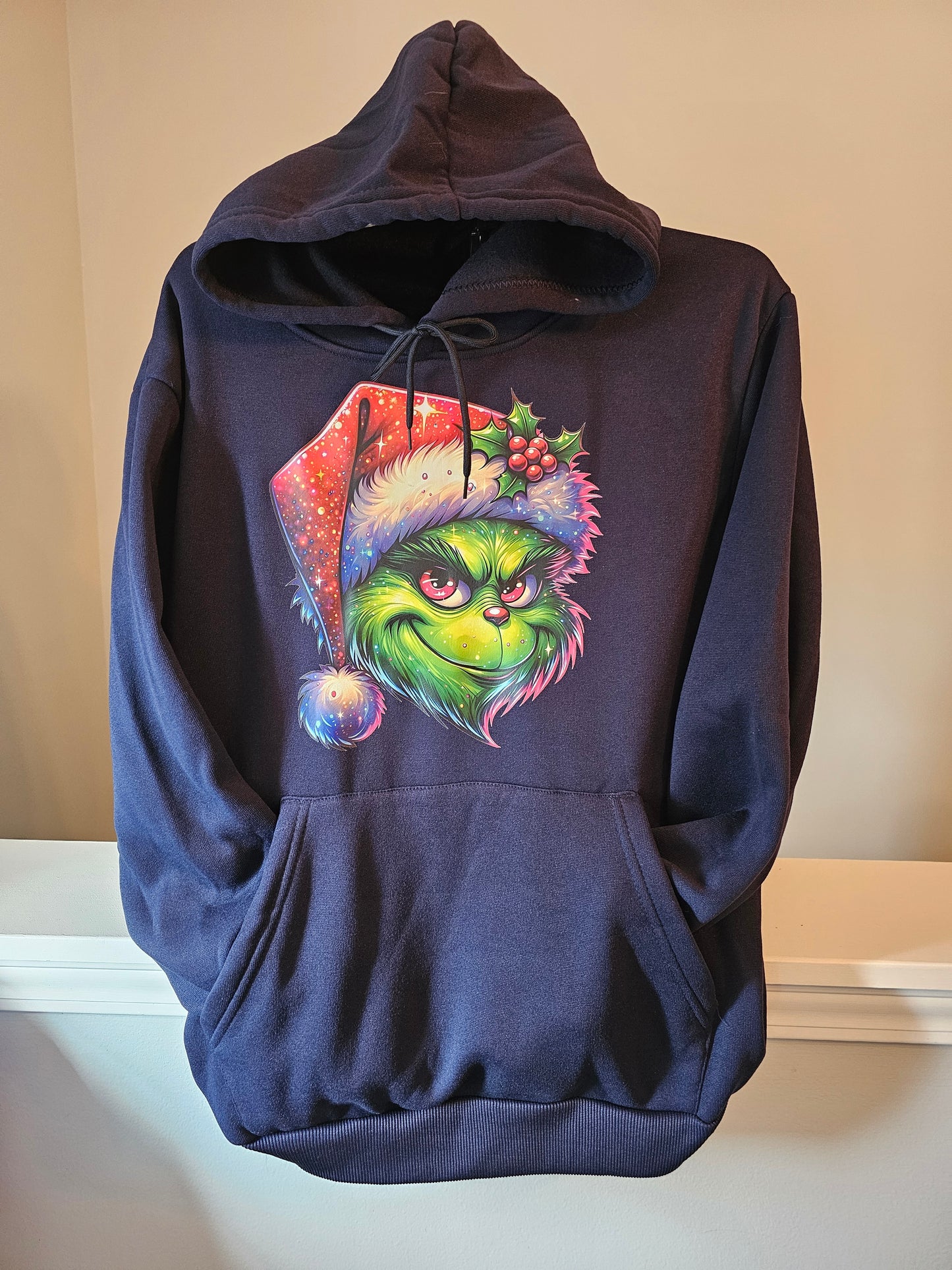 Grinch Santa on Black Hoodie