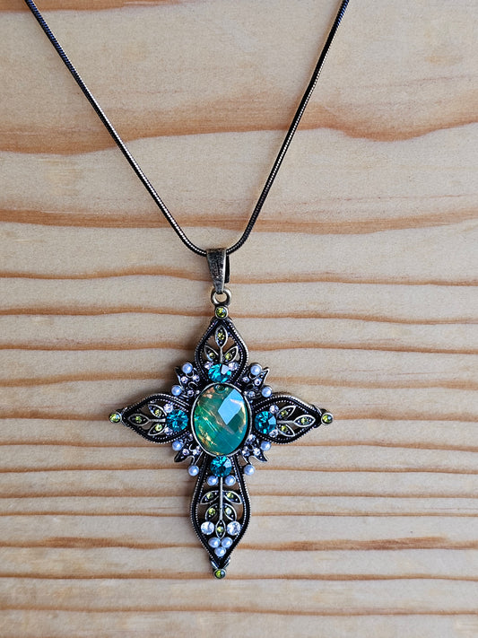 Blue and Green Cross Necklace