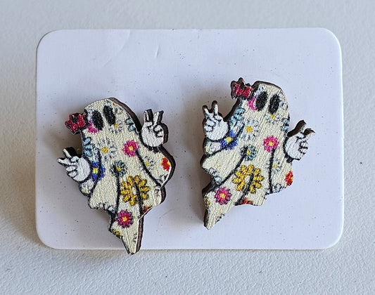 Peaceful Ghost Wooden Earrings