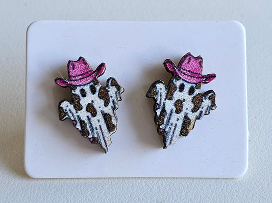 CowGirl Ghost Wooden Earrings