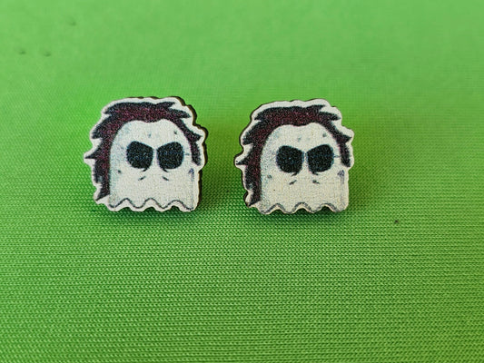 Micheal Ghost Wooden Earrings