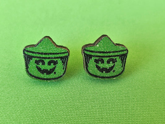 Green Boo Basket Earrings