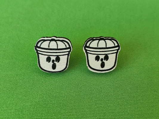 White Boo Basket Earrings
