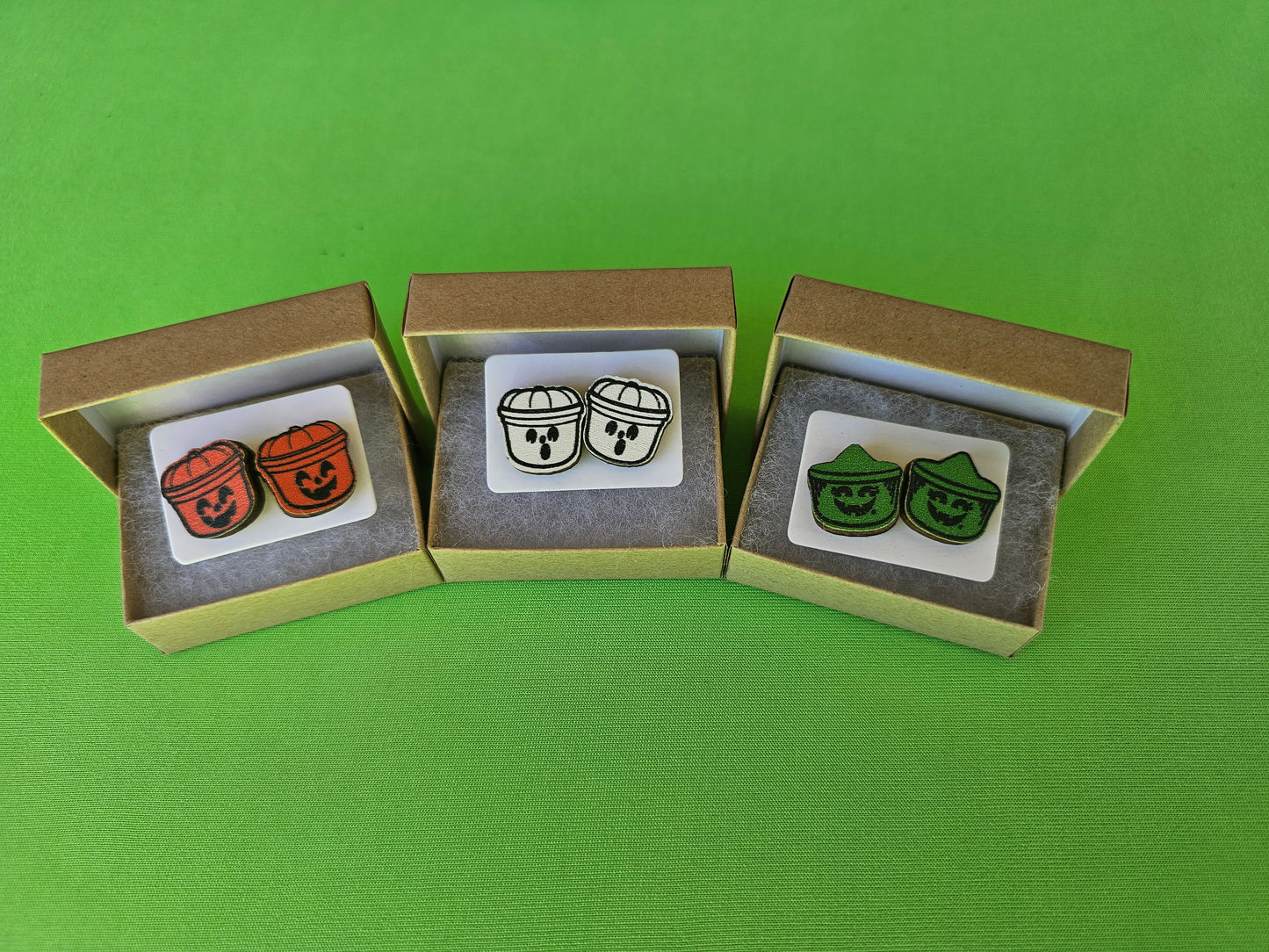 Green Boo Basket Earrings