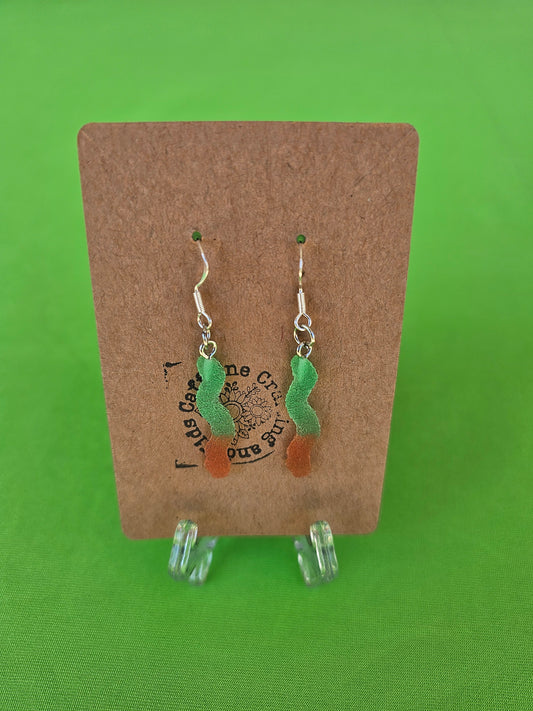 Green and Orange Gummy Bear Earrings
