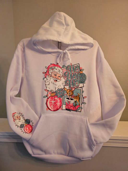 Santa Hoodie White with Sleeve Design