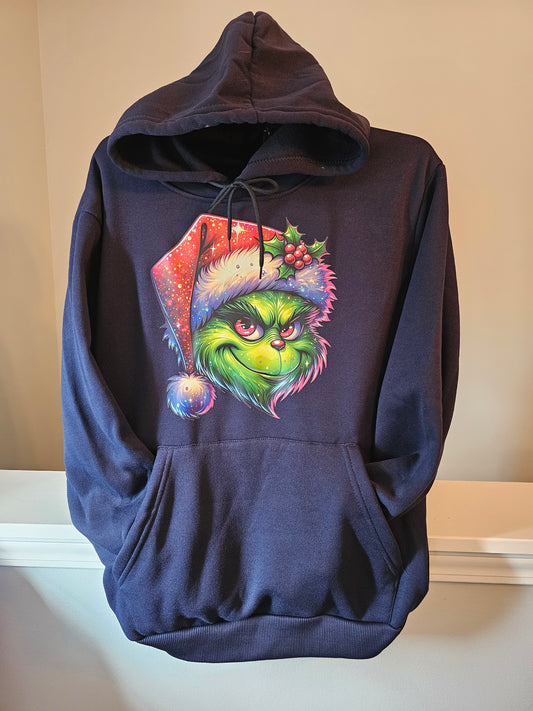 Grinch Santa on Black Hoodie