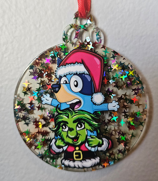 Blue Dog and Green Guy Ornament