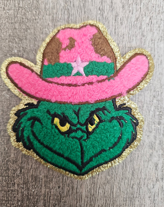 Christmas Green Man Western Mini Patch 4in