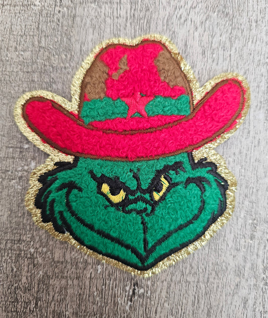 Christmas Green Man Western Mini Patch 4in