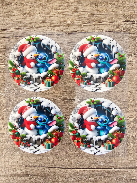 Blue Alien and Snowman Round Wrap Sheet